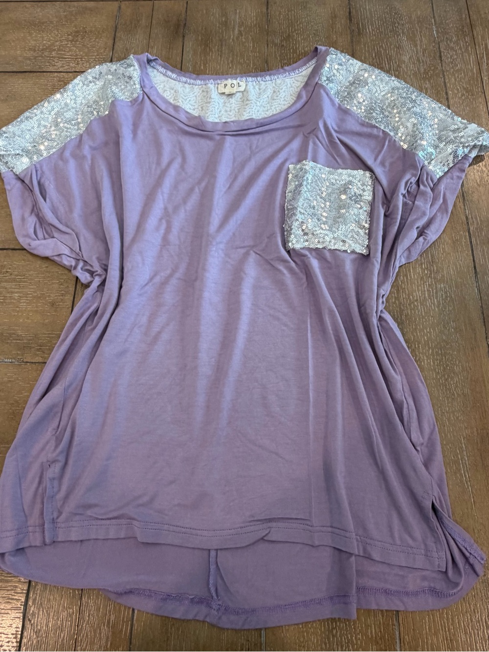 POL Lavender Knit Top with Silver Sequin Detail